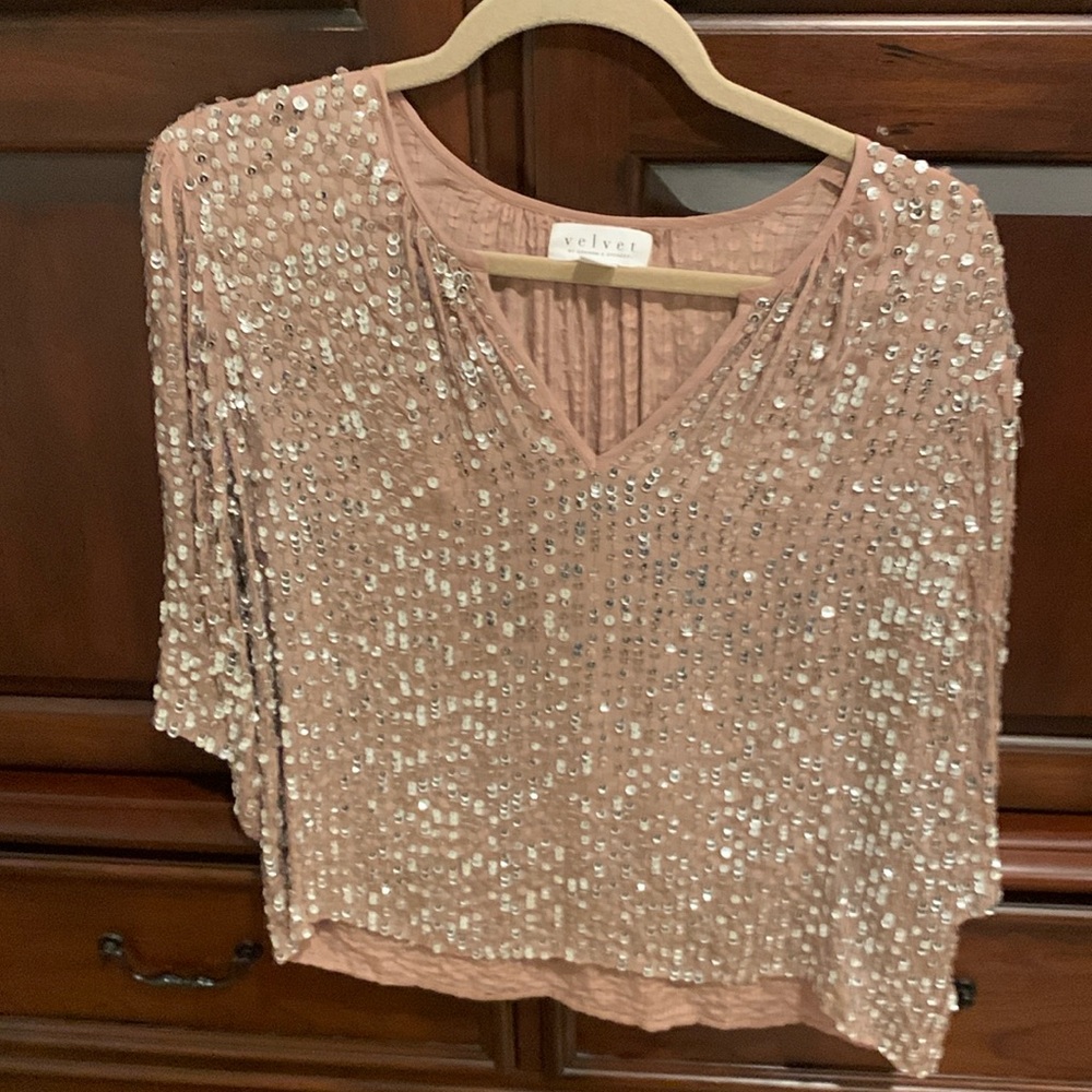 NWOT “Velvet” three quarter sequined sleeve top. Perfect for the holidays or NYE
